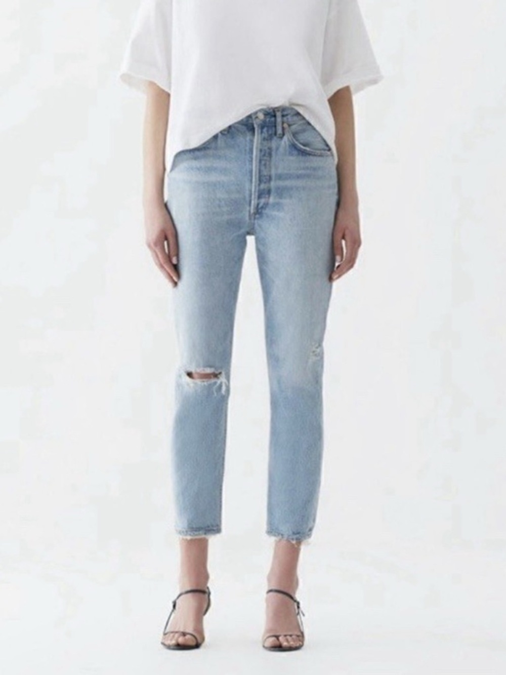 AGOLDE Riley Jeans Light Wash Distressed High-Rise Crop Straight 26